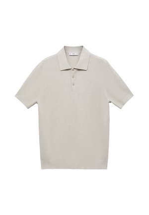 Polo shirt grigio chiaro a maniche corte con texture a coste, colletto standard, chiusura a tre bottoni e orlo dritto.