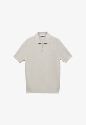 Hellgraues kurzärmliges Polohemd mit geripptem Textur, dreiknöpfiger Knopfleiste und klassischem Kragen, mit einem geraden Saum.