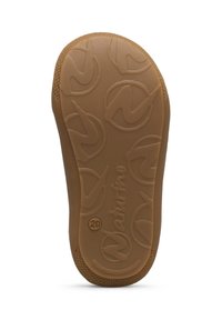 Suola in gomma color tan con motivo a logo circolare. Presenta un'area di presa strutturata e il marchio "Naturino" vicino al tallone.