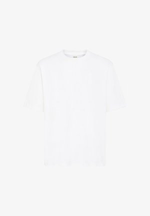 T-shirt blanc à manches courtes en coton. Doté d'un col rond, d'une coupe décontractée et sans motifs ni accents visibles. Design simple et épuré.