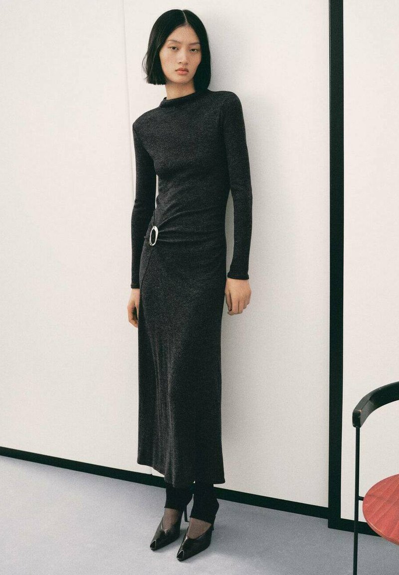 Robe Pull Mango Noire - Manches 3/4, Décolleté En V, Taille M Pour Soirée Ou Casual