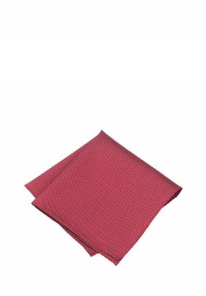 Roter textile Stoff mit einem gewebten, geometrischen Muster. Das Material wirkt weich, und die Kanten sind sauber verarbeitet.