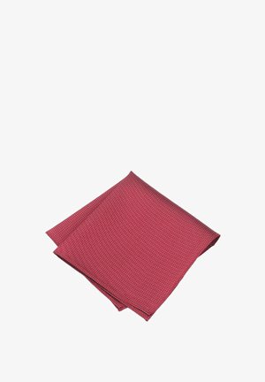 Red textile cloth with a woven, geometric pattern. The material appears soft, and the edges are neatly finished.