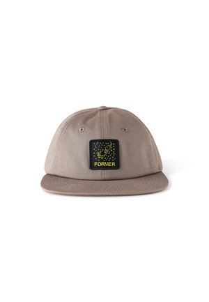 Brown cotton cap with a rounded crown and flat brim. Features a square patch with yellow graphics and "FORMER" text centered on the front.