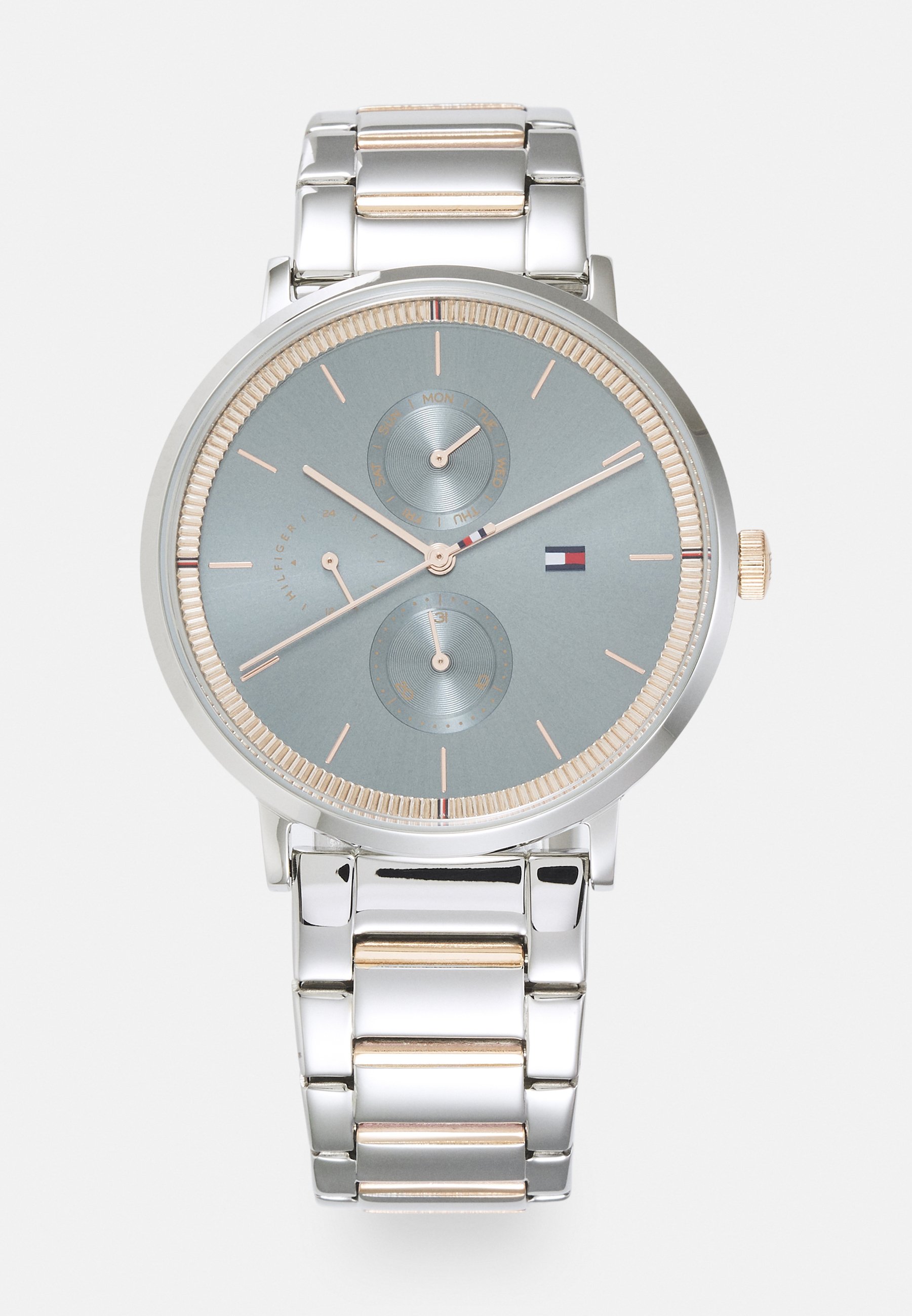 tommy hilfiger silver and blue watch