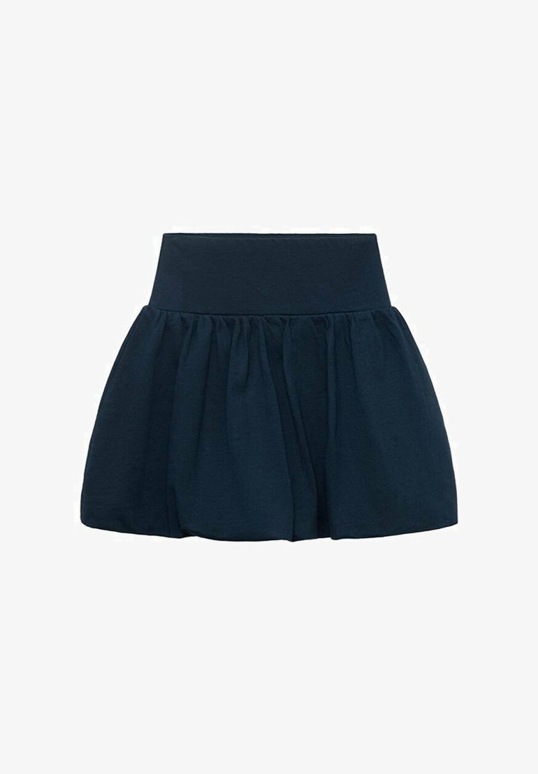 Gonna a campana blu navy con vita aderente, realizzata in tessuto morbido e strutturato e con un design plissettato, che offre una silhouette voluminosa.