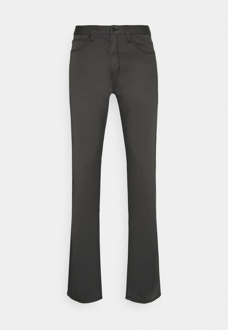 Pantalon droit gris foncé avec poches avant et passants de ceinture, présenté sur un fond clair uni.