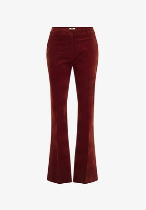 Ausgestellte Cordschnhosen in tiefrot, mit einer glatten Textur, Fronttaschen und einer taillierten Taille mit einem verdeckten Hakenverschluss.