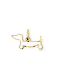 Goldplattierter Anhänger in Form eines Dackels, mit glatter Oberfläche und einfachem Umrissdesign, ausgestattet mit einer kleinen Schlaufe zur Befestigung.