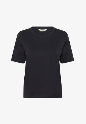 Svart kortärmad t-shirt med rund halsringning. Tillverkad av mjukt tyg, med en normal passform och diskret sömnad längs kanterna.