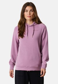 Felpa leggera viola con cappuccio regolabile, tasche laterali e polsini a costine. Presenta un sottile logo "seaside" sul petto. Materiale morbido.