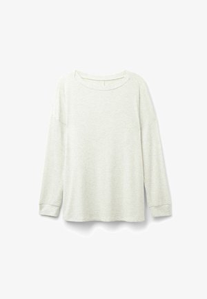 Lichtgrijze langlopende shirt met lange mouwen in een ribbelstructuur, met een wijde halslijn en een losse pasvorm. Bevat mouwboorden en een rechte zoom.
