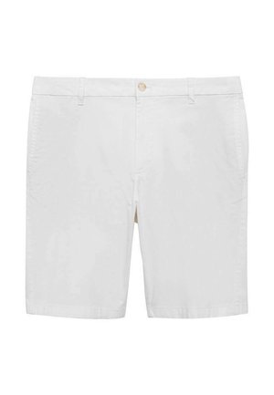 Witte katoenen shorts met een vlakke voorkant, twee zijzakken en een enkele knoopsluiting. Glad textuur en een strak ontwerp.