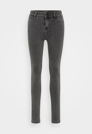 Slanke grijze jeans van denim, met een hoge taille, een sluiting met twee knopen en minimale stiksels voor een strakke uitstraling.