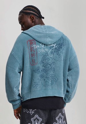 Ed Hardy, MENS WASHED SOARING DRAGON KNITTED BOXY ZIP THRU HOODIE - Cardigan - blue