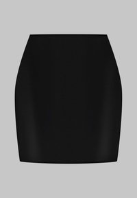 Jupe noire ajustée avec une texture lisse, design taille haute et une silhouette simple et élégante. Aucun motif visible ni détail matériel.