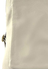 Beige leren tas met een soepele, gestructureerde afwerking. Voorzien van een goudkleurig hardware accent en een klep sluiting. Rechthoekige vorm.