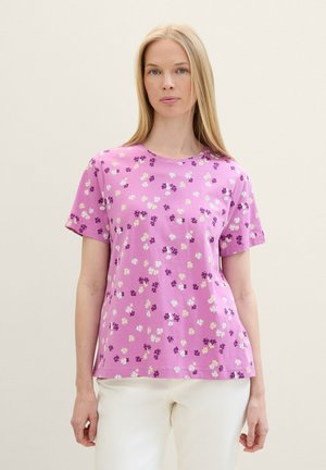 Nyomott mintás póló - purple offwhite flower design