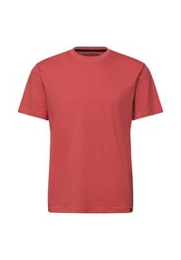 T-shirt homme rouge à manches courtes et col rond, design uni, présenté sur fond blanc.