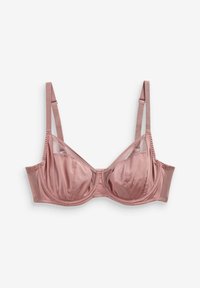 Mauve beha met beugels en doorzichtige mesh-details. Glad materiaal met een gestructureerd cupontwerp. Verstelbare bandjes en haaksluiting.