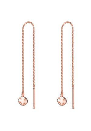 Ohrringe aus Roségold mit langem Ketten-Design und einem abgerundeten Akzent an der Unterseite sowie einem geraden Stab. Glatte Textur mit polierter Oberfläche.