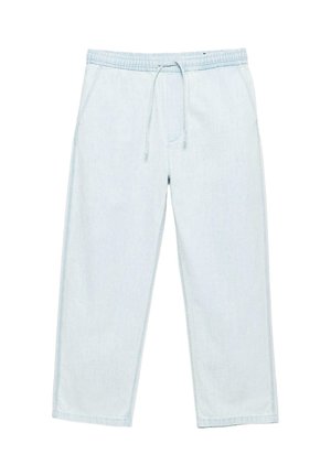 Pantaloni jogger in denim azzurro chiaro con vita elastica e coulisse, con tasche laterali e gambe dritte.
