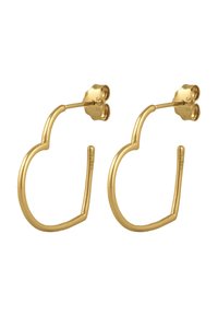 Boucles d'oreilles en or en forme d'anneau, présentant un design allongé et courbé avec une finition brillante et un fermoir en papillon sécurisé. Pas de motifs ni d'ornementations.