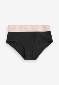 Slip in cotone nero con elastico rosa caratterizzato dalla scritta "BAKER by TED BAKER" in lettere dorate e una texture liscia.