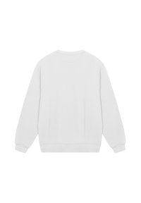 Weißer Pullover mit rundem Hals und langen Ärmeln. Verfügt über gerippte Bündchen und Saum mit einer glatten, weichen Textur. Keine sichtbaren Muster oder Grafiken.