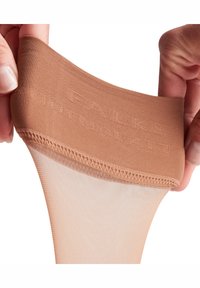Beige panty's met een gladde textuur, voorzien van een brede tailleband met het "FALKE"-logo en een versterkte teen voor extra duurzaamheid.
