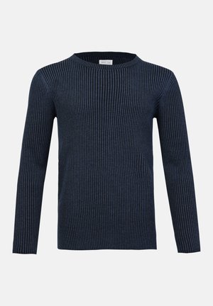 Tumesinine ribakudumisega kootud sviiter pikade varrukatega, ümar kaelus ja tekstuuriga muster. Valmistatud pehmest kangast, omades sihvakad siluetti.