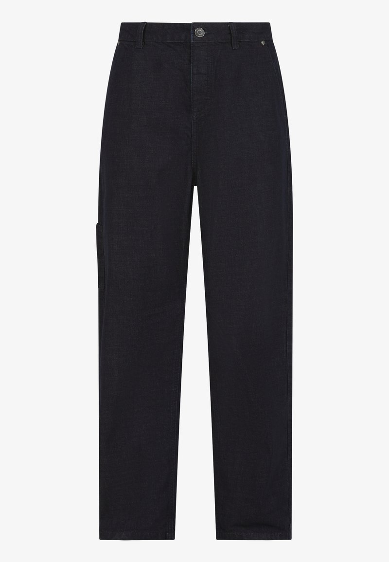 Παντελόνι cargo σε ναυτικό μπλε χρώμα, κατασκευασμένο από βαμβακερό μείγμα ύφασμα, με ευθεία γραμμή, εμπρόσθιο κλείσιμο με κουμπί και πλαϊνή τσέπη.