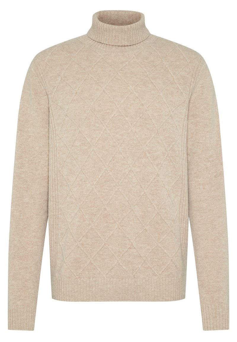 Maglione beige a collo alto con un motivo a diamante testurizzato, polsini e orlo a costine. Tessuto a maglia morbido con vestibilità rilassata.