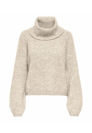 Heledbeez turtleneck-sviiter ribitud kraega, lõdva varrukaga ja tekstuurse kudumisega. Lühendatud lõige elastse pahemisega.