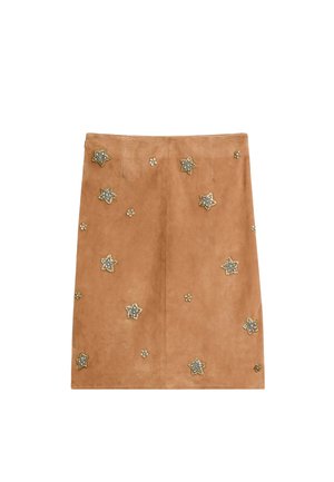 MIDI WITH RHINESTONES DETAIL  - Gonna di pelle - camel