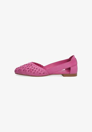 Rosa Ballerinas mit Ausstanzungen, glatter Oberfläche und flachem Absatz. Sie verfügen über eine feste Ferse und ein weiches, gewelltes Kanten-Design.