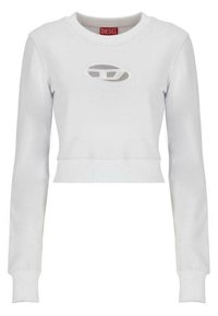 Felpa cropped bianca in cotone. Presenta maniche lunghe e un collo rotondo. Logo ricamato in evidenza sul petto.