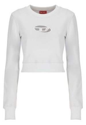 Felpa cropped bianca in cotone. Presenta maniche lunghe e un collo rotondo. Logo ricamato in evidenza sul petto.