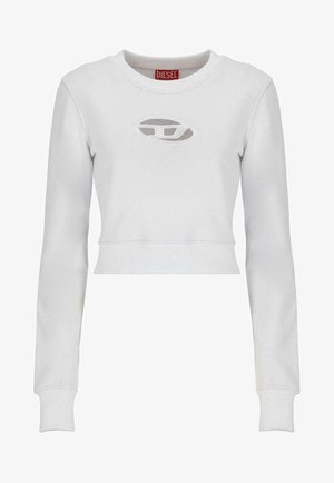 Felpa cropped bianca in cotone. Presenta maniche lunghe e un collo rotondo. Logo ricamato in evidenza sul petto.