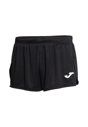 Shorts de sport noirs avec ceinture élastique et logo blanc en forme de J sur la jambe avant droite, présentés sur fond blanc uni.