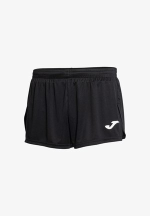 Schwarze athletische Shorts mit elastischem Bund und weißem J-Logo auf dem vorderen rechten Bein, dargestellt vor einfachem weißem Hintergrund.