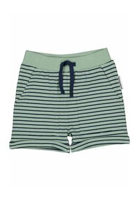 Gröna randiga shorts med marinblå ränder, elastisk midja, framfickor och dragsko. Tillverkade av mjukt bomullstyg.