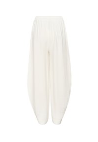 Weiße, leichte, locker sitzende Hose mit einem elastischen Bund und einem strukturierten Stoff, der eine luftige Silhouette bietet.