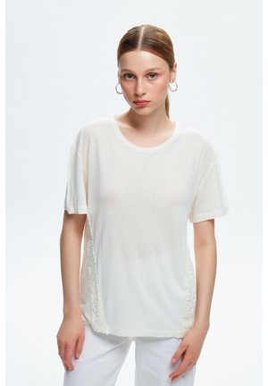 SHORT SLEEVE LACE DETAILED  - T-shirt imprimé - beige