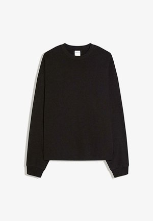 Sort langærmet sweatshirt lavet af blødt bomuld. Har rund hals, ribstrikkede manchetter og en løs pasform med minimalistisk design.
