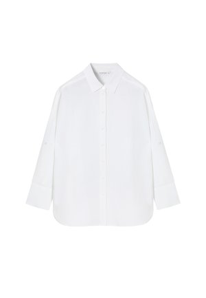 Witte langemouwen shirt van lichtgewicht stof, met een klassieke kraag, knoopsluiting aan de voorkant en een ontspannen pasvorm met omslagmouwen.