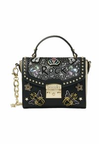 Sac à Main Braccialini Vintage - Toile Et Similicuir Vernis Noir - Porté épaule