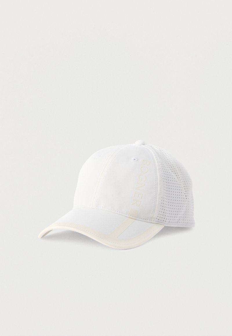 Λευκό καπέλο μπέιζμπολ με διάτρητο πίσω πάνελ από δίχτυ και διακριτική διαγώνια ρίγα στην γείσο.