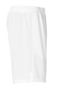 Hvide atletiske shorts med elastisk talje, sidelommer og lige snit. Fremstillet af letvægts, åndbart stof.
