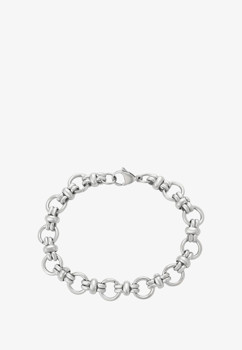 Hõbe ketiga käevõru, millel on vahelduvad ümmargused ja kahekordsed silmused, kinnitatud homaariklambriga.